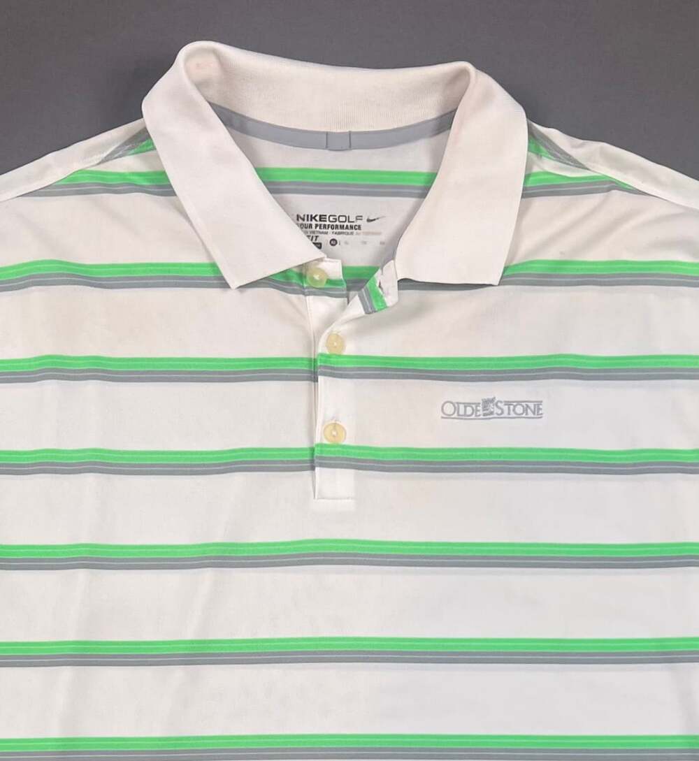 Nike Golf Tour Performance Dri-Fit Striped Polo Shirt Olde Stone logo XL